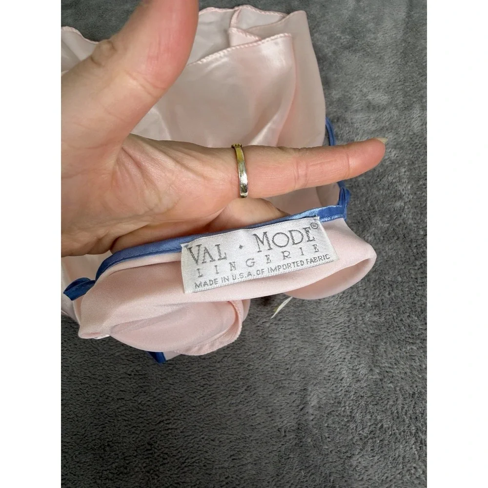 Vintage 80's Val Mode Satin Chemise Slip Dress Women's Size Medium Pink Floral - Picture 4 of 8